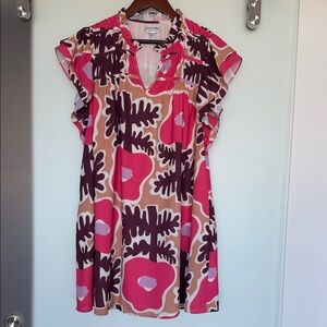 CROSBY by Mollie Burch Pink, Brown & Cream Abstract Floral Mini Dress